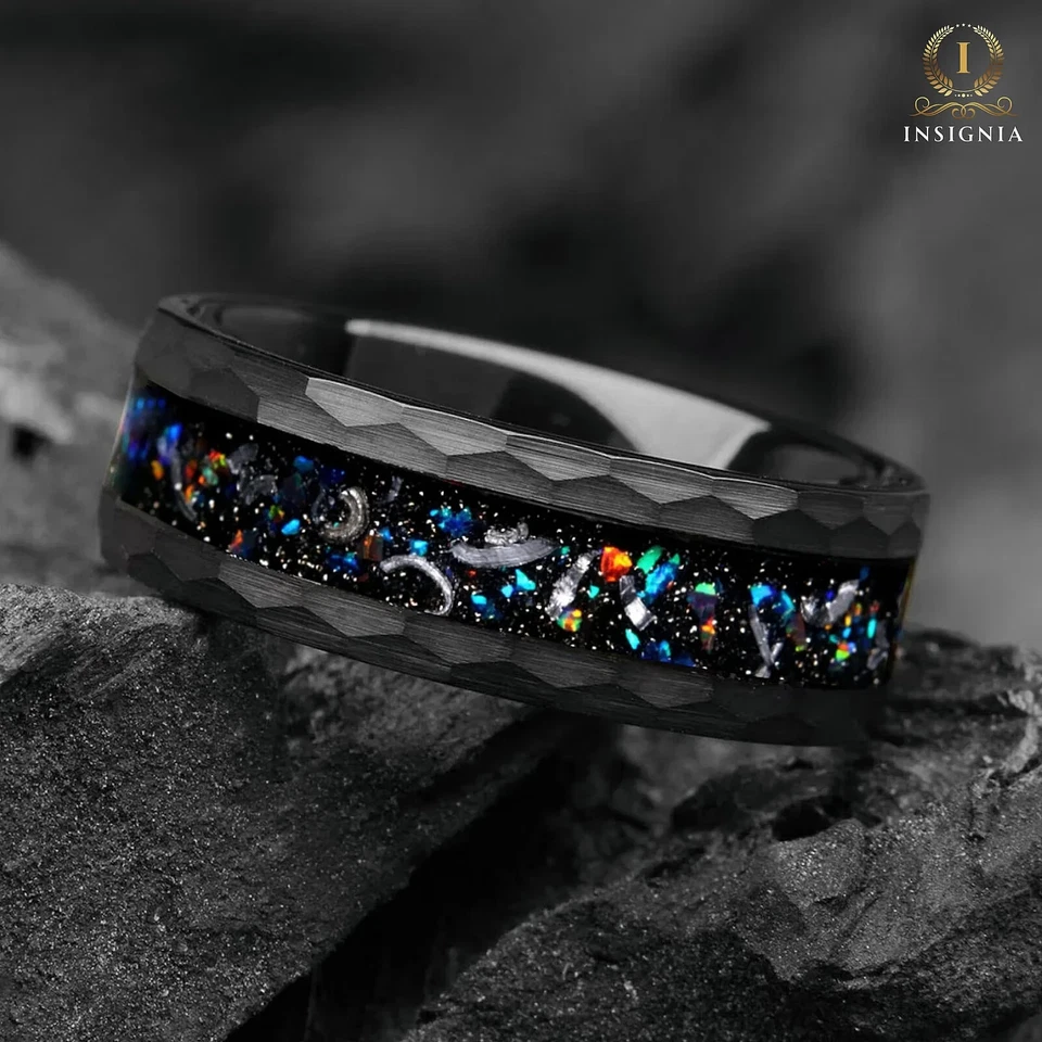 Обручальные кольца His And Hers Galaxy — черный огненный опал и настоящий метеорит в комплекте - Изображение 4 из 4