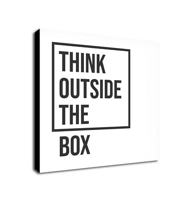 Think Outside the Box Licht - Typografische Kunst - Leinwand Wandbild gerahmter Druck