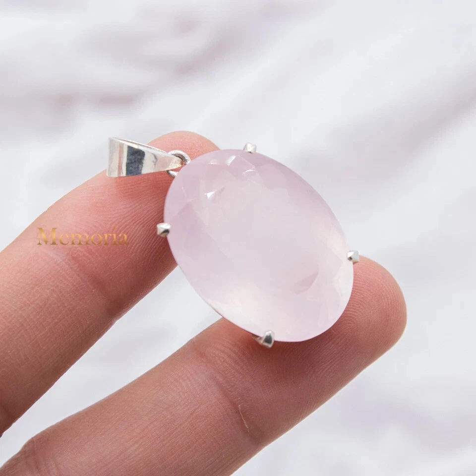 Colgante de cuarzo rosa con piedras preciosas de plata de ley 925 hecho a mano joyería regalo para ella Foto 3 de 4