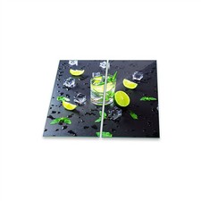 Herdabdeckplatte Ceran 2-teilig 2x30x52 Zitrone Gr&uuml;n Abdeckung Glas Deko Schutz