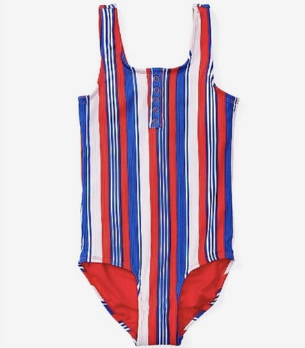 Justice Ribbed Striped Henley One Piece Swimsuit Size 7 (girl) - Picture 2 of 3