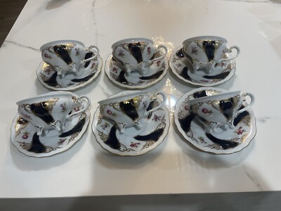 Antique Vintage Weimar Porcelain 6 Tea/Coffee Cups with Saucers.Made In Germany