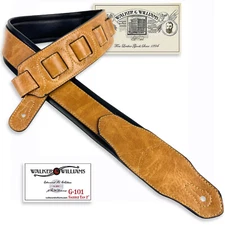 Walker & Williams G-101 Saddle Tan Padded Guitar Strap Glove Leather Back