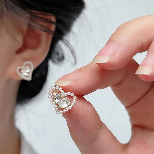 Mode Ohrringe Herz vergoldet Ohrstecker Perle Kristall Schmuck Ohrringe für Frau - Bild 10 von 24