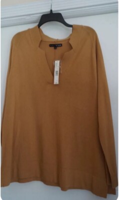 PRESTON & YORK NWT L Golden Meadow Embellished Cutout V-neck Sweater
