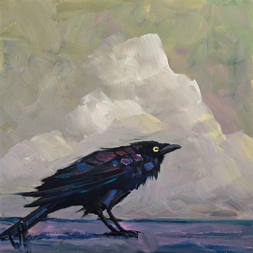 New Blackbird Art Painting Original Impressionism Style Vintage Palette Hawkins