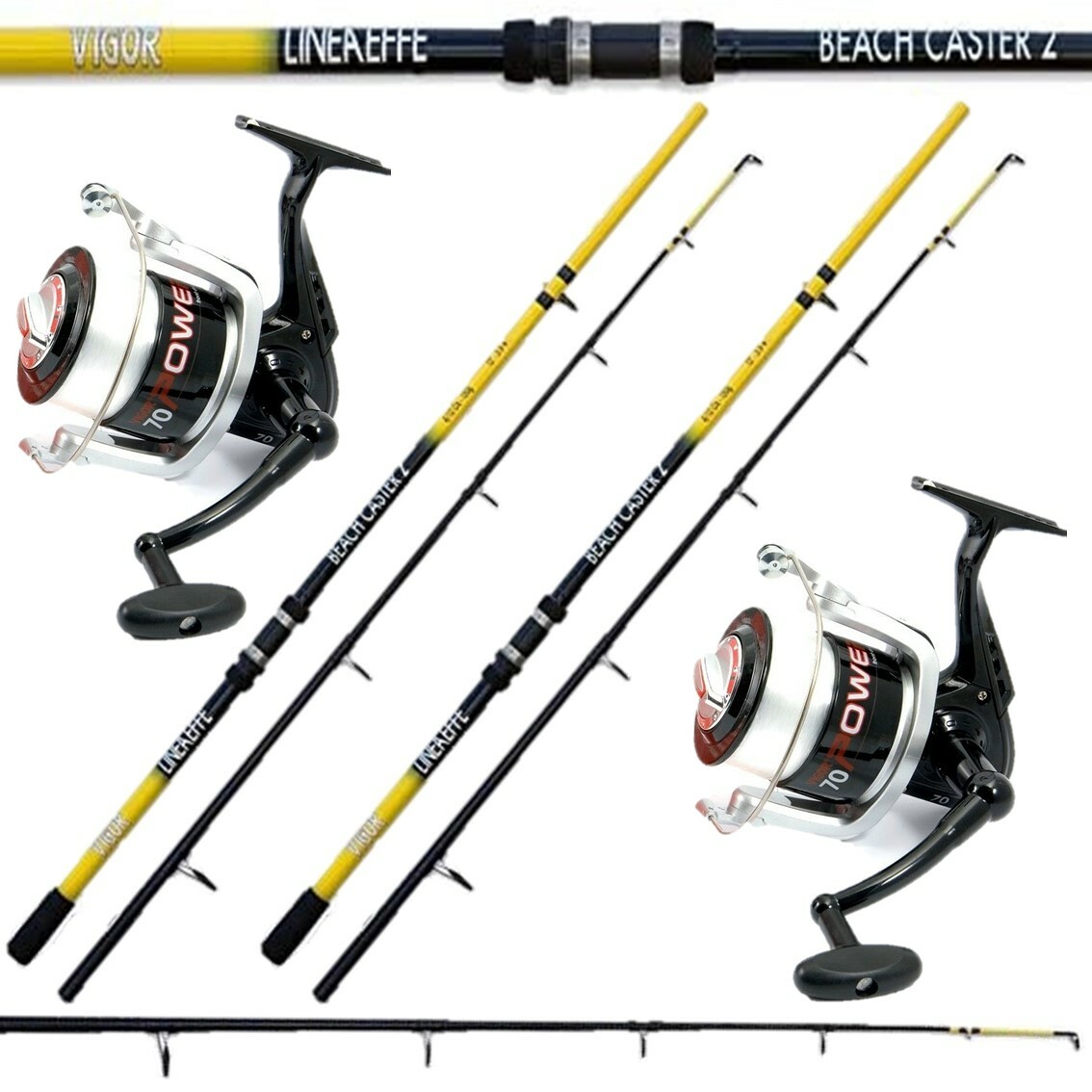 LINEAEFFE VIGOR BEACH CASTER PRO 12FT YELLOW SEA FISHING ROD POWER 70  REEL