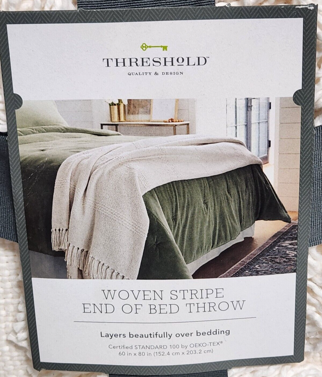 Woven Textural Stripe Oversized Throw Blanket Ivory 100% Cotton  Threshold