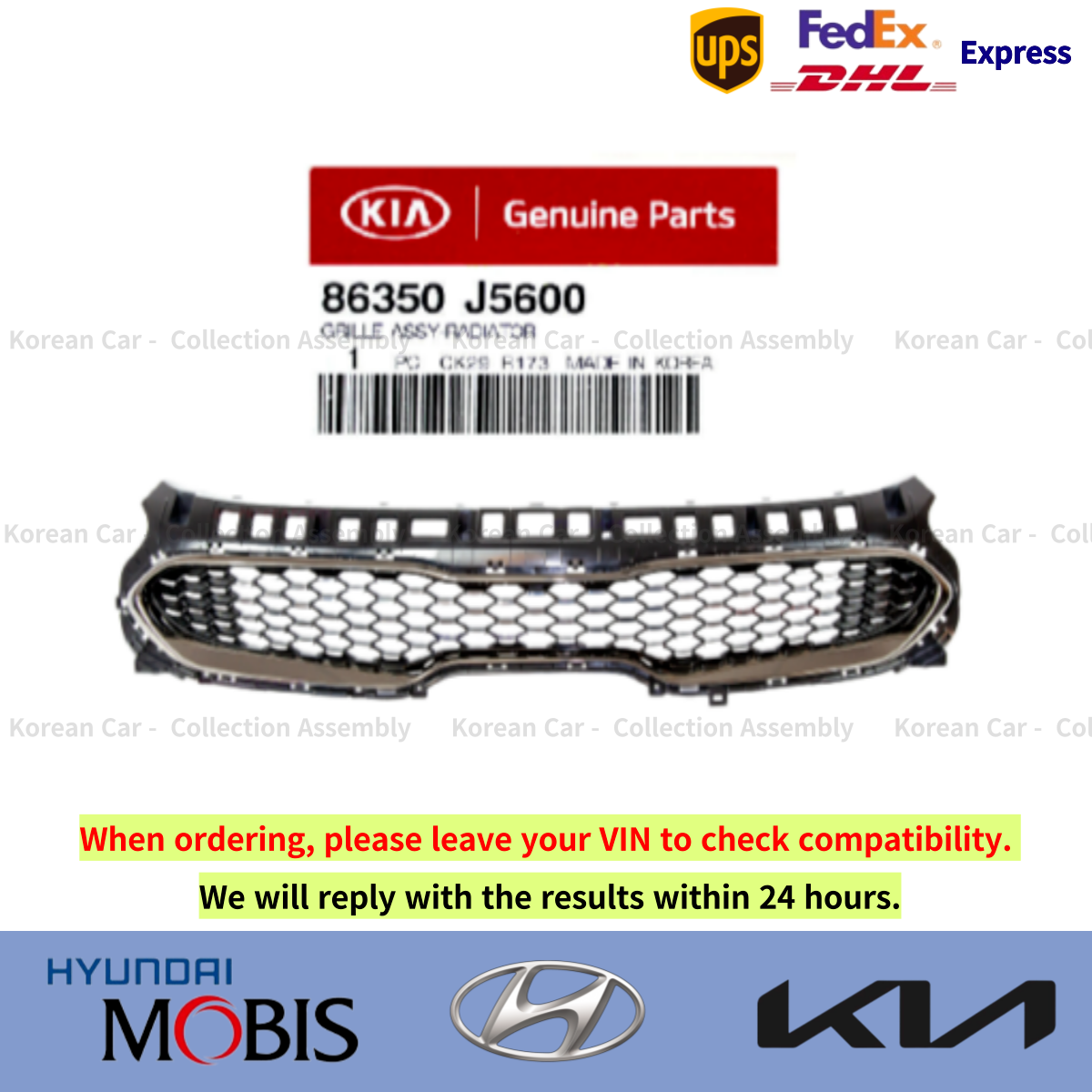 86350J5600 Genuine Front Upper Radiator Grill For Kia Stinger | eBay