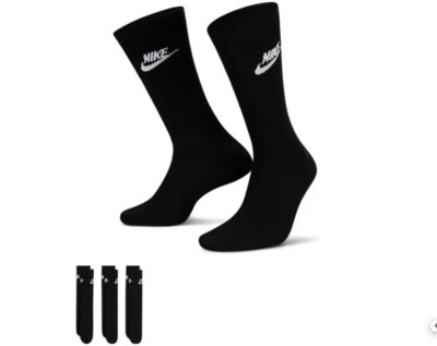 Nike Men's 3 Pack Black Crew Essential Socks LARGE 8-12 DX5025-101 NEW