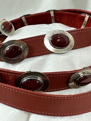 Genuine Leather Tooled Belt with Silver Oval Concho Nocona Large Oval Concho Buckle Belt — Teskeys main image 4