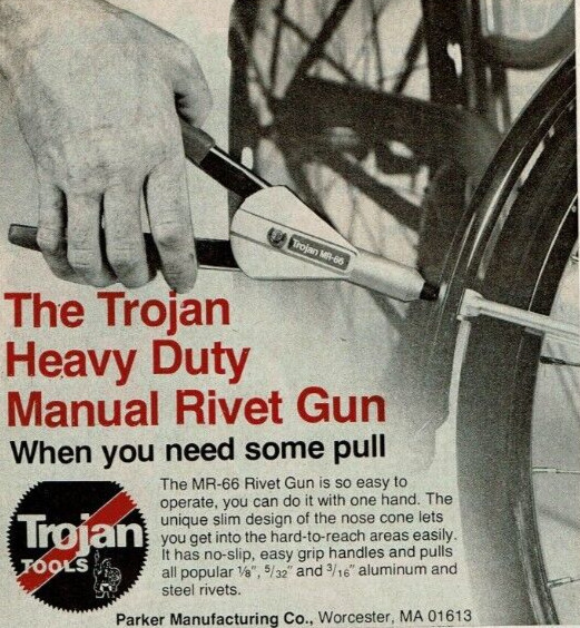 1978 Vintage Print Ad The Trojan Tools Heavy Duty Manual MR-66 Rivet Gun Pull