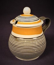 RARE 1800s ORNATE MOCHAWARE MUSTARD POT MAKE DO REPAIR MOCHA WARE STAFFORDSHIRE
