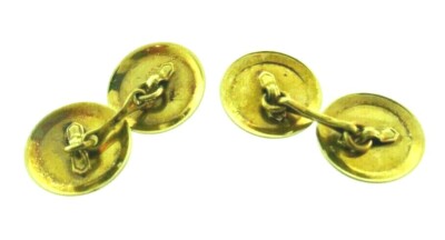 Boutons De Manchette Antiques En Or 14k Deux Tons Et Diamants - Circa Années 1900