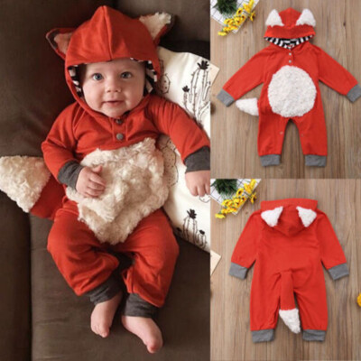 Newborn Baby Girl Boy Jumpsuit Clothes Little Fox Hooded