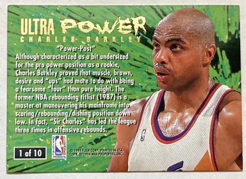 1994-95 Fleer Ultra Charles Barkley Ultra Power Insert #1 Phoenix Suns HOF MVP - Picture 4 of 4