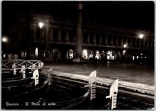 Venice Italy Gondolas At Night Il Molo Di Notte Piazza San Marco RPPC Postcard