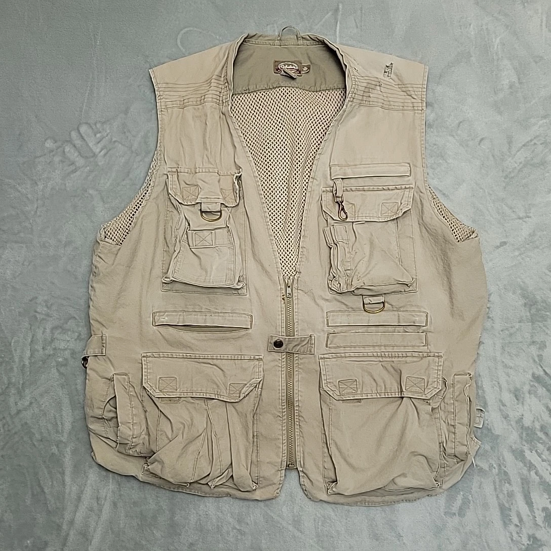 Cabelas Safari Vest Mens XL Khaki Beige Multi Pocket Utility Outdoors Photo