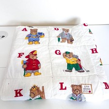 Teddy Bear Baby Throw Blanket Alphabet Quilted Handmade Nursery Cottage 40X31