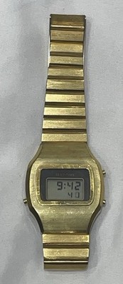 Microma Digital Watch LCD Blade Runner Model Gold Tone READ