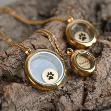 Pet Ash Urn Necklace, Paw Print Memorial Locket for Dog Cat Hair Eternal Love