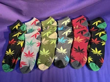 12 Pair Ankle Socks Crew Low Cut Running Men size 10-13 Cannabis Weed Pot Leaf