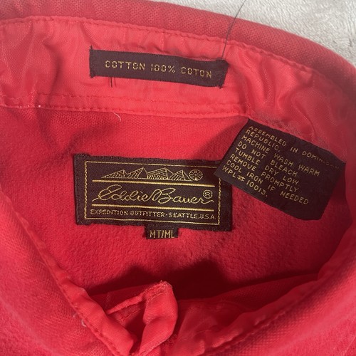 Eddie Bauer VTG Mens M Tall Heavy Chamois Flannel Guide Shirt Flap Pockets Red - Picture 3 of 6