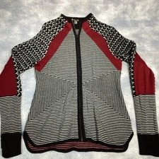 Smartwool Black Dacono Gray Burgundy Ski Full Zip Sweater Cardigan Stripe Wool M