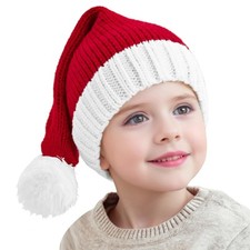 Kids Winter Santa Hat Baby Stretchy Knitted Beanie for Xmas Decoration Red