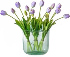 Artificial Tulips Flowers Real Touch Lavender 15 Pcs No Vase