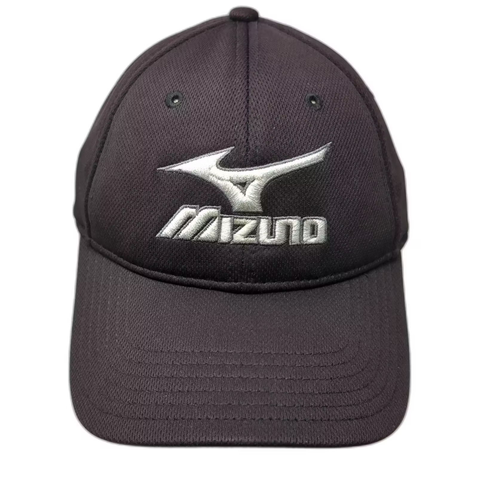 Mizuno Baseball Cap Black Silver Fitted Hat Size L Embroidered Stretch Fit
