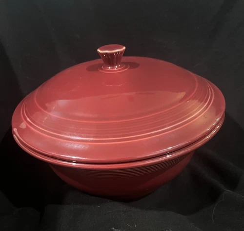 Vintage Fiestaware HLC Casserole Bowl Dish with Lid Cover Maroon Made In USA