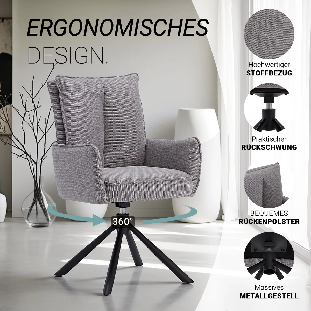 4er Set Esszimmerstuhl mit Armlehne Stuhl Wohnzimmerstühle drehbar Homestyle4u