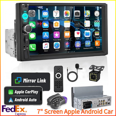 Single 1Din 7'' Touch Screen Stereo Bluetooth Radio Car Apple/Android Carplay GPS