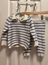 Janie and Jack NWT Blue White Stripe Knit Sweater Pant 2pc Set Baby 12-18 Mo