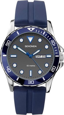 Sekonda Balearic Herren 43mm Sportuhr Tag Datum Kautschukband 50M Wasserdicht