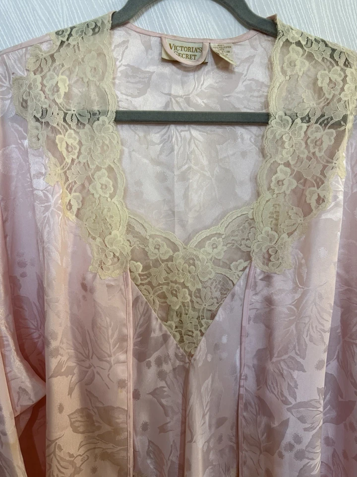 Victoria's Secret золотой этикетки розовый атлас кружева скольжения и халат комплект RN70091 винтажный L EUC - Изображение 2 из 4