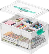Craft Organizers  Storage 24 QT Plastic Box Art Supply Storage Organizer Bin W/