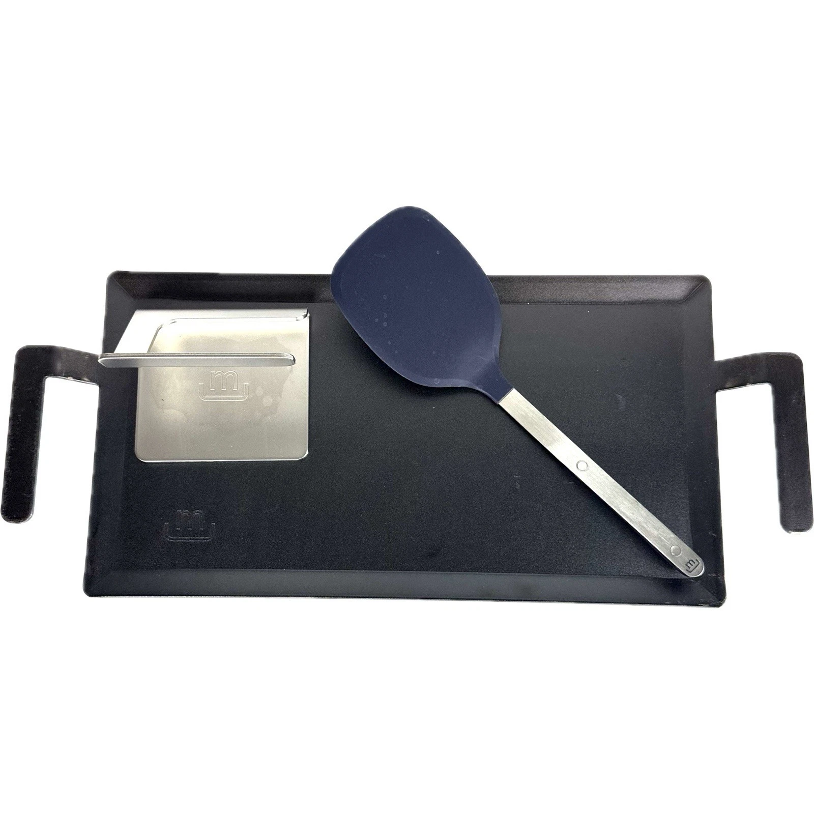 Made In Carbon Steel Griddle And Stainless Steel Press And Silicone Spatula
