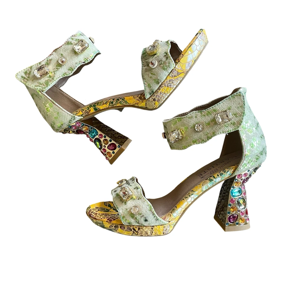 L'ARTISTE SPRING STEP Jewell-Y Size 37 Leather Embellished Heel Platform Sandals - Image 2 of 4
