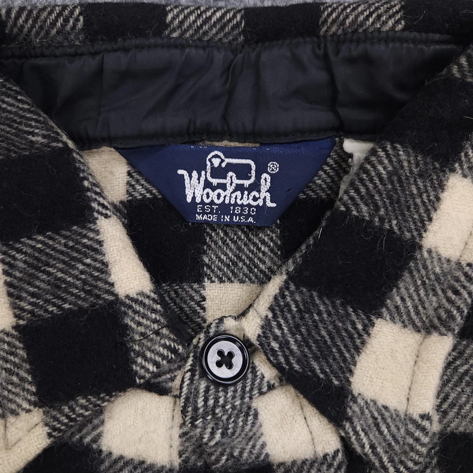 Vintage Woolrich Shirt Mens Large Black White Wool Buffalo Checkered Pockets 90s - Image 4 of 4