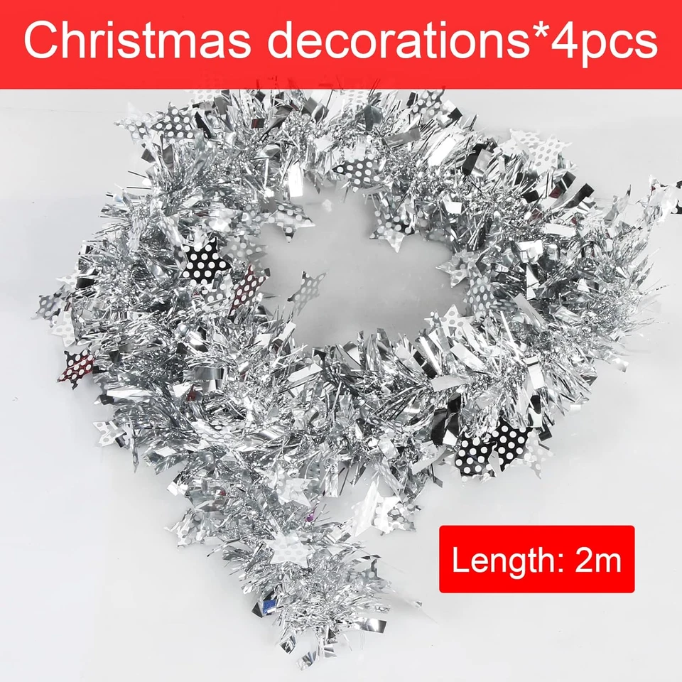 Ghirlanda Argento per Albero Di Natale, Tinsel 8M, Festoni Natalizi, Decorazioni - Immagine 2 di 4