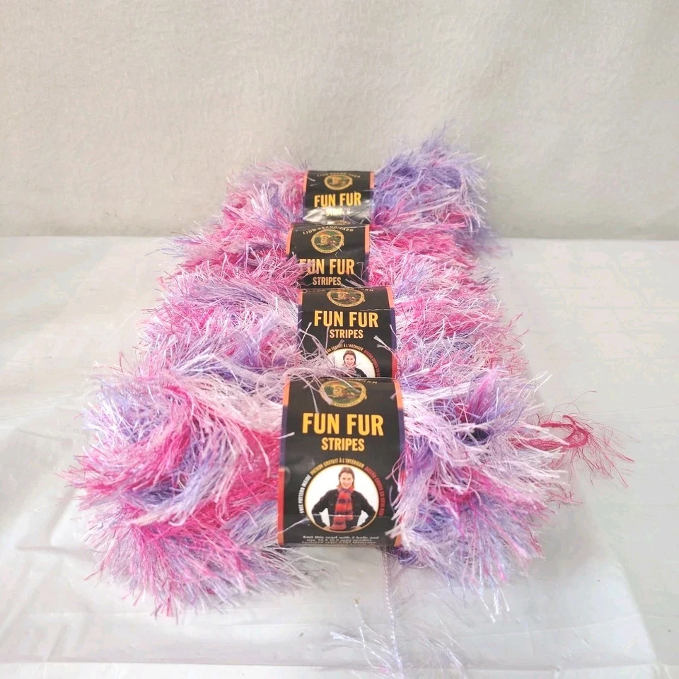 Lote de 4 madejas de algodón de azúcar a rayas de hilo de piel divertido marca Lion rosa lavanda púrpura Foto 2 de 4