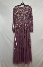 NWT Mac Duggal [ 6 ] 10063 Long Sleeve High Neck Beaded Gown Raspberry #S1979