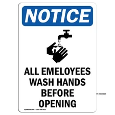All Employees Wash With Symbol OSHA Notice Sign Metal Plastic Decal