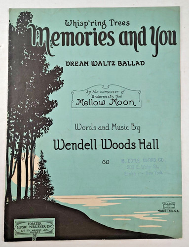 "Whisp'ring Trees Memories & You"-  Vintage 1922 Sheet Music ~Dream Waltz Ballad