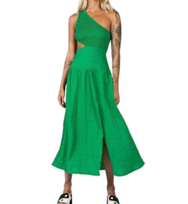 Princess Polly Davina Dress Size 4 Green One Shoulder Side Cut Out Ruched  Slit | eBay