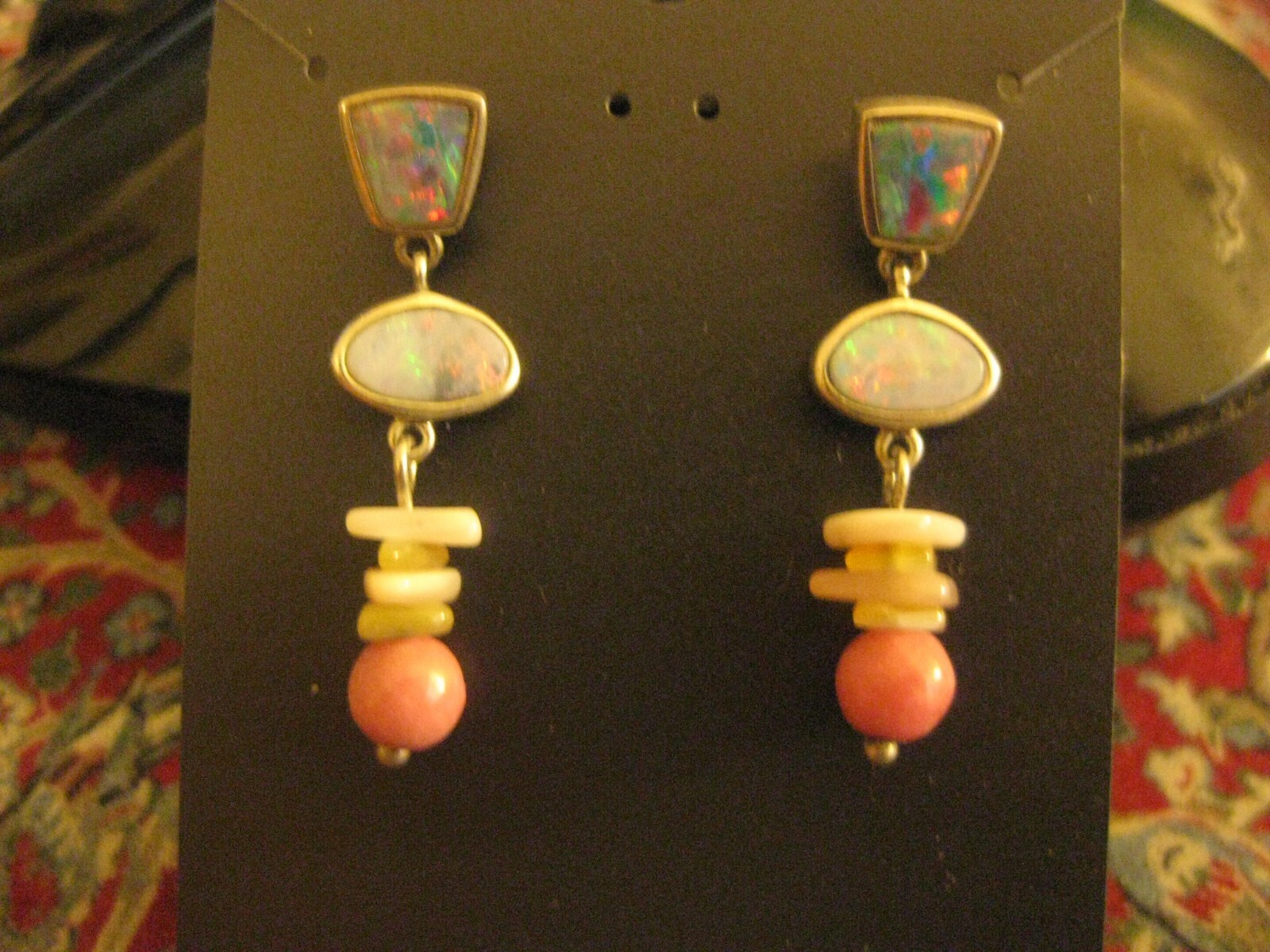 Sterling Silver Opal Dangle Geometric Earrings 92… - image 5