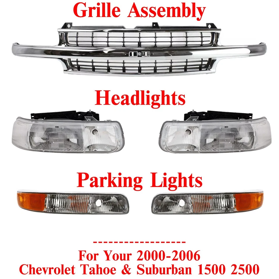 Conjunto de rejilla + kit de faros para Chevy Tahoe y Suburban 1500 2500 2000-2006 Foto 2 de 4