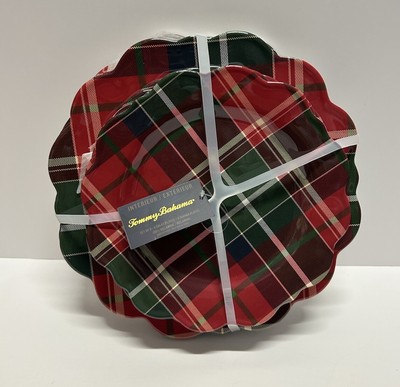 Tommy Bahama 8 pc Red Tartan Holiday Melamine Salad & Dinner Plate Set NEW!